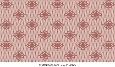 Pink heart and square knitted pattern, Festive Sweater Design. Seamless Knitted Pattern