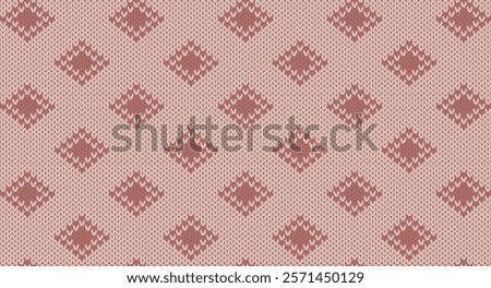 Pink heart and square knitted pattern, Festive Sweater Design. Seamless Knitted Pattern