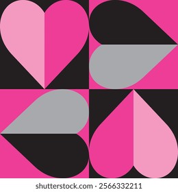 pink and pink heart in square shape seamless pattern