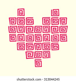 Pink heart, Square spirals pattern, vector design.