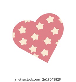 Pink heart with stars print in flat design. Romantic and lovely symbol. Vector illustration isolated.