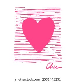 Pink heart stripe chic girl, Graphic design print t-shirts fashion, illustration, vector, posters, cards, stickers, mug