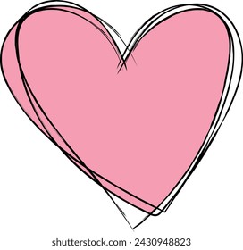 A pink heart surrounded by abstract black lines, isolated on a white background.