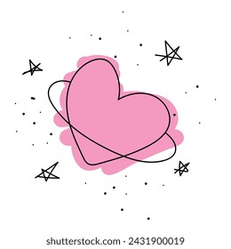 Pink heart surrounded by orbiting lines and stars, conveying a sense of love and affection.