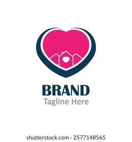 Pink heart surrounding houses, safeguarding a smaller heart. Great for marketing campaigns, logos, and advertisements related to home protection.