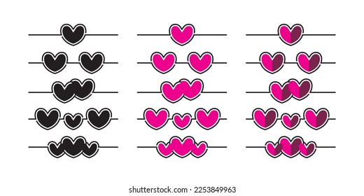 Pink heart symbol icon set, love symbol. line vector for valentine's day, wedding card, birthday