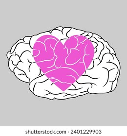 Pink heart symbol inside human brain. Creative romantic design. Love in a prison of reason. Valentine's Day emblem.
