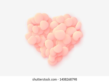 Pink heart symbol of love background. Design elements of the liquid rounded plastic shapes, smooth sea stones, Flat Liquid splash bubble. 3d fluid objects. Modern abstract pattern organic substances