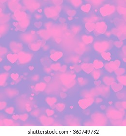 Pink heart tender seamless texture. Valentine day unfocus blur effect background in pastel.