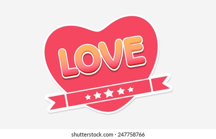 Pink heart with text Love on white background for Happy Valentines Day celebration.