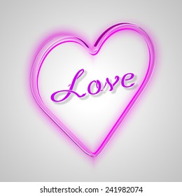 Pink heart with text: LOVE Vector Valentines illustration.
