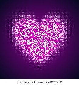 Pink heart with the texture of the circles. Geometric halftones.