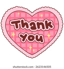 Pink Heart Thank You Graphic With Sparkling Accents. Pink heart-shaped thank you graphic with a lattice background, enriched with sparkle details, conveying appreciation.