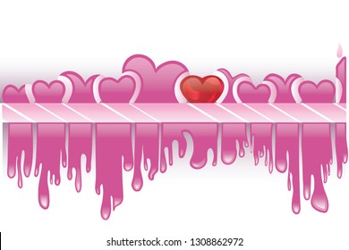 Pink heart that melts into lava drops on a white background,Vector illustration,Happy Valentine's Day