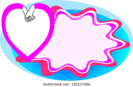Pink heart and two hands together show love, border, picture frame, person show harmony, love together, united, collaborative, used decorate the label, business cards, page decoration, romantic