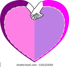 Pink heart and two hands together show love, border, picture frame, person show harmony, love together, united, collaborative, used decorate the label, business cards, page decoration, romantic