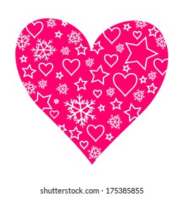Pink Heart Valentine Card with white stars and snowflakes