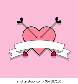 Pink heart for Valentines day in pink background and arrows