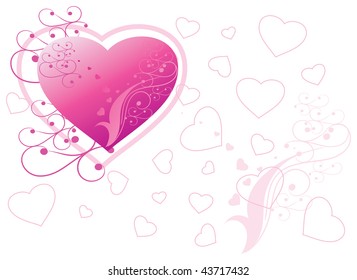 Pink heart valentines on white background