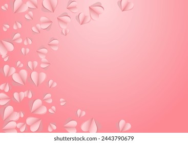 Fondo rosado del vector del corazón. Ilustración de confeti de boda. Marco de Corazones Románticos Rojos.