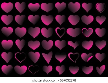 Pink heart vector icon background set for Valentine's day, medical illustration, love story symbol. Health medical flat logo. Romantic amour beautiful shape