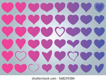 Pink heart vector icon background set for Valentine's day, medical illustration, love story symbol. Health medical flat logo. Romantic amour beautiful shape