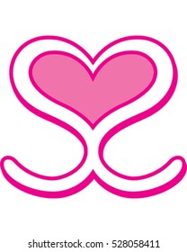 Pink Heart. Vector Illustration of Two Letters.
