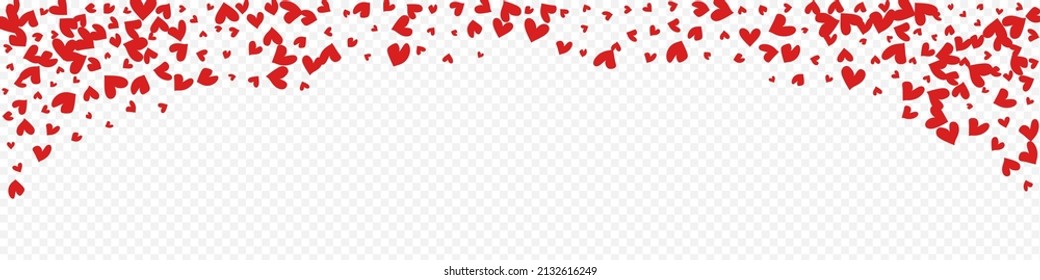 Pink Heart Vector Panoramic Transparent Backgound. Romantic Hearts Texture. Red Cut Confetti Frame.