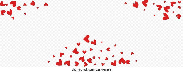 Pink Heart Vector Panoramic Transparent Backgound. Romantic Confetti Illustration. Maroon Color Falling Papercut Card.