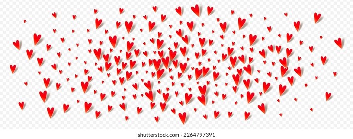 Pink Heart Vector Panoramic Transparent Backgound. Birthday Hearts Banner. Red 3d Papercut Concept.