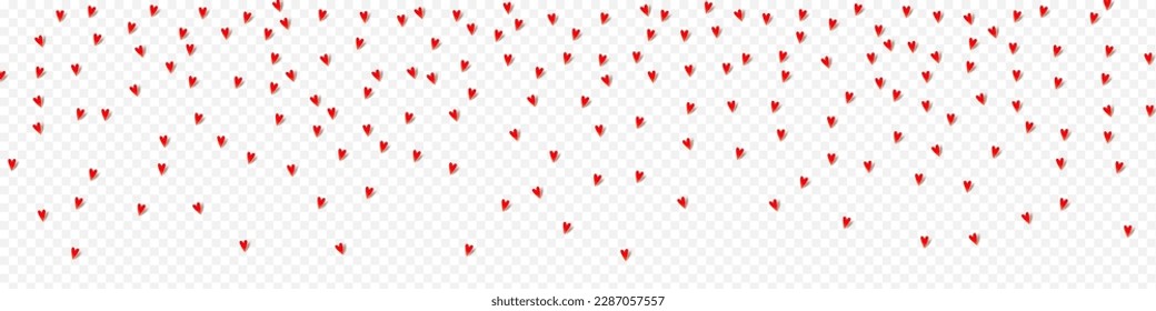 Pink Heart Vector Panoramic Transparent Backgound. Visual Hearts Banner. Maroon Color Love Confetti Design.