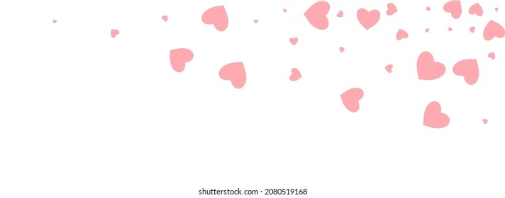 Pink Heart Vector Panoramic White Backgound. Happy Confetti Postcard. Burgundy Cut Hearts Wallpaper.