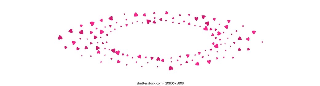 Pink Heart Vector Panoramic White Backgound. Romance Hearts Postcard. Maroon Color Visual Papercut Illustration.