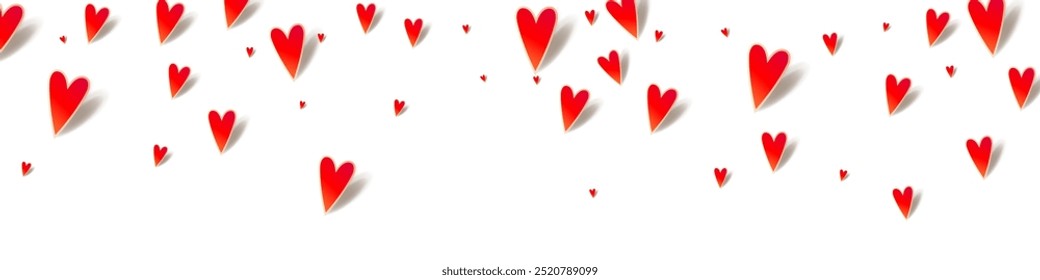Pink Heart Vector Panoramic White Backgound. Visual Confetti Poster. Burgundy Wedding Papercut Postcard.