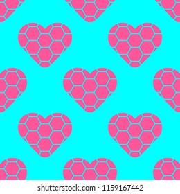 Pink heart vector pattern seamless on blue background.