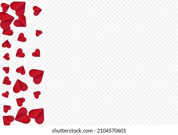 Pink Heart Vector Transparent Backgound. 3d Hearts Pattern. Maroon Color Falling Confetti Design.