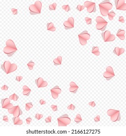 Pink Heart Vector Transparent Backgound. Decoration Papercut Wallpaper. Maroon Color Romantic Confetti Illustration.