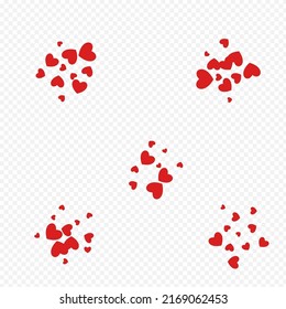 Pink Heart Vector Transparent Backgound. Love Hearts Card. Burgundy Falling Confetti Concept.