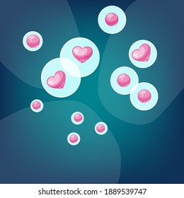 Pink heart in water bubble or bokeh background.