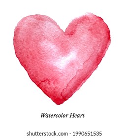 Pink heart watercolor shape. Red hand drawn shape vector illustration. Painted with watercolour paints and brushes symbol. Romantic decorative love sign on white background.