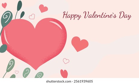 A pink heart with a white background and a white lettering that says Happy Valentine's Day. The heart is surrounded by other hearts, creating a sense of love and affection