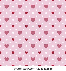 Pink heart white dots pastel pink background vector seamless pattern, element for decorate valentine card, flannel tartan plain fabric textile printing, wallpaper and paper wrapping, vector seamless