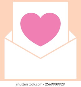 Pink heart in a white envelope. Simple and sweet illustration perfect for Valentine's Day or romantic themed projects.