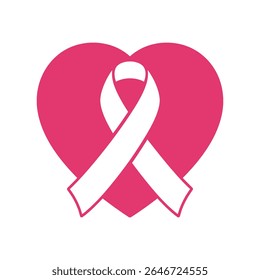 Pink Heart and White Ribbon: Breast Cancer Awareness Symbol