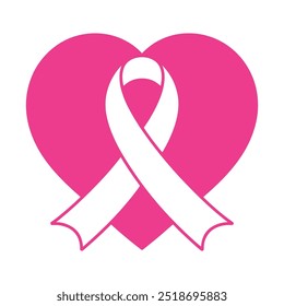 Corazón rosa y cinta blanca que simbolizan la conciencia del cáncer de mama