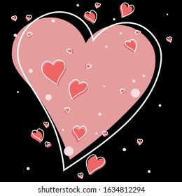 
pink heart with a white stroke on a black background. St. Valentine's Day. Vector illustration.
