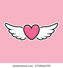 Rosa Herz mit weißen Flügeln. Set süßer Liebessymbole. Herztätowierung. Rosa und weiße Farbsymbole. Herzen für Design. Liebe, romanische Vektorsymbole. Für Geschenke, Valentinstag, Geburtstag, Party Dekor, Karten