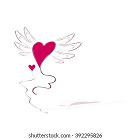 Pink heart with wings