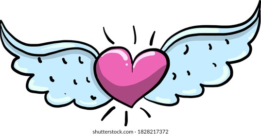 Pink heart with wings, illustration, vector on white background