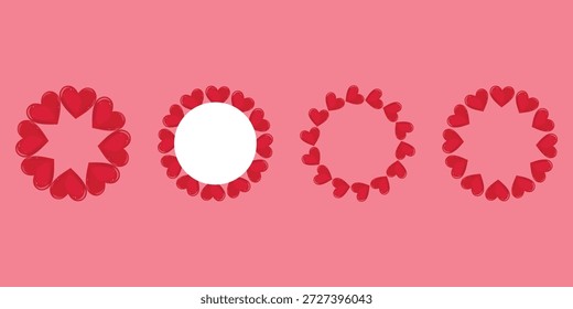 Conjunto de marcos de corona de corazón rosa. Bonito Clipart de anillo de corazón, marcos suaves. Vector de corona rosa, romance